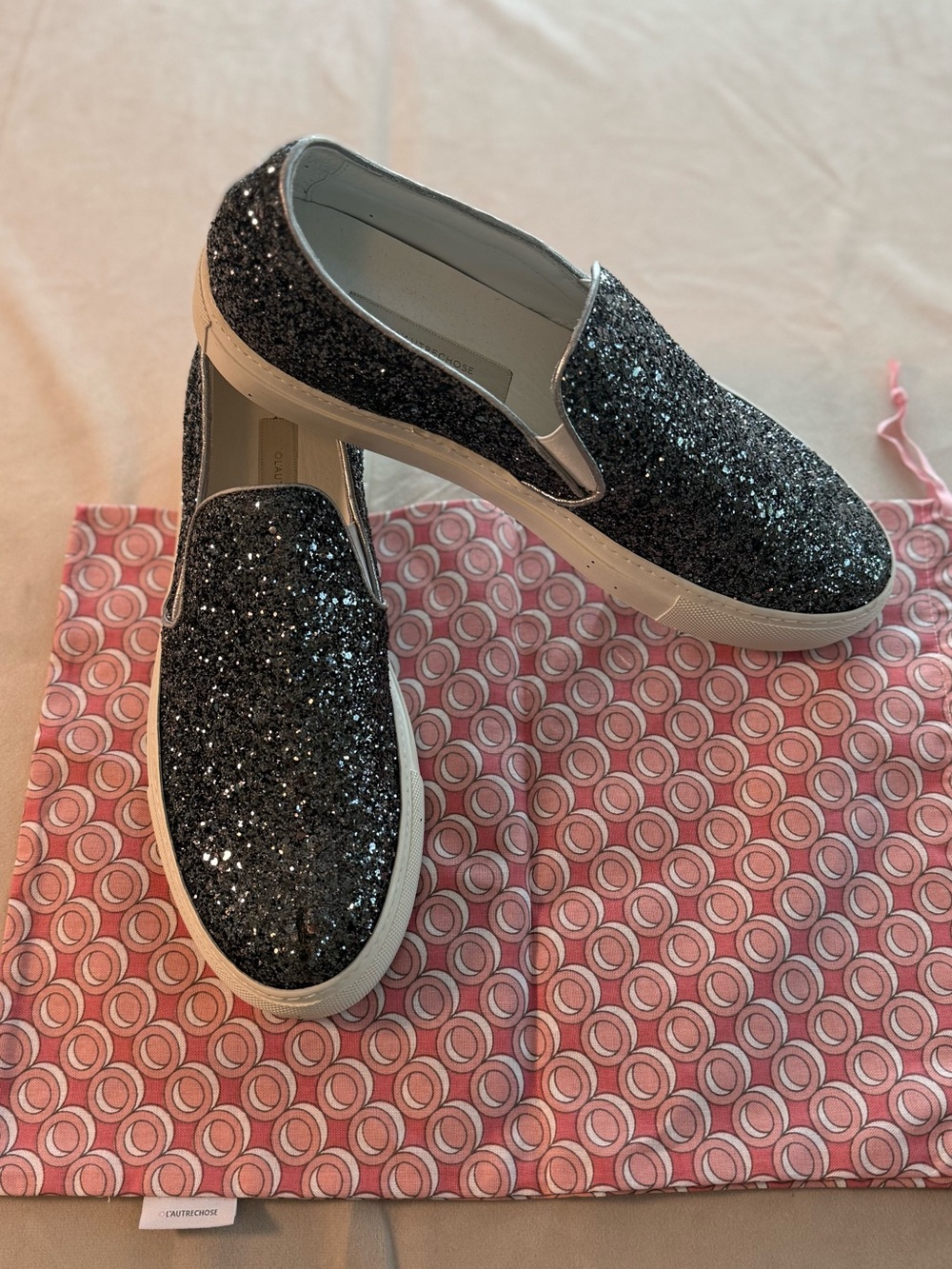 L’Autre Chose Gunmetal Glitter Slip-On Sneakers EU 40 US 9 w/ Box Dust Bag
